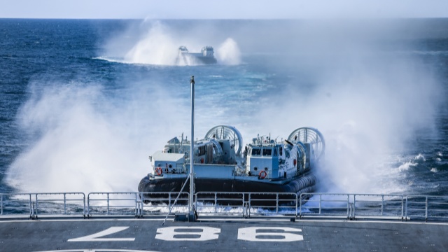Landing craft air cushion leaves well deck
